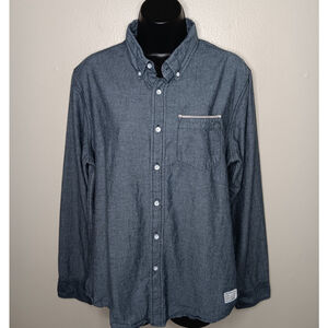 Adam Levine Women's Small Band Shirt Blouse Blue Cotton Button Up Maroon 5